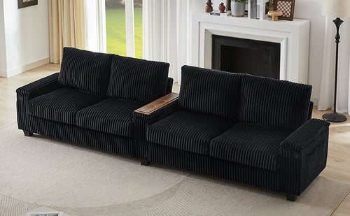 Modern 4-Seater Corduroy Sofa Couch with USB Ports, Hidden Storage and