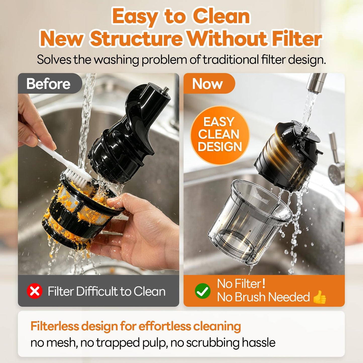 Aeitto 3-in-1 Juicer Machines With 6.0" Wide Feed Chute for Makes Juice, Sorbet & Nut Milk, Easy to Clean With Filter-Free Design, Masticating Juicer, Large Capacity, Self Feeding System, With Brush