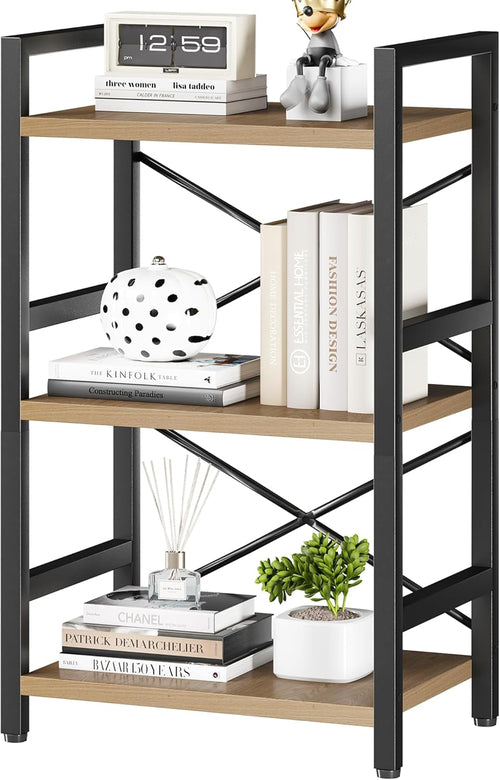 3 Tier Industrial Metal Bookcase Rustic Etagere Shelf Light Coffee