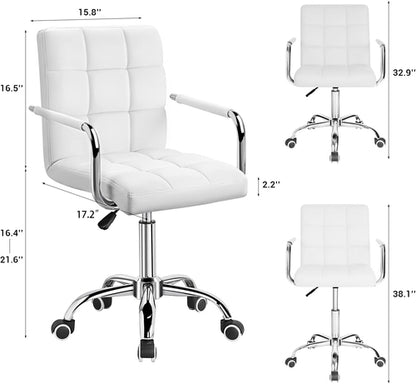 White Mid Back Office Task Chair With Adjustable Height And 360 Degree