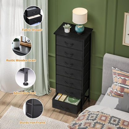 Black Tall Dresser With Seven Drawers For Bedroom Storage