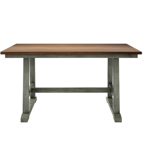 6-Piece Wood Dining Table Set with Long Bench and 4 Dining Chairs,