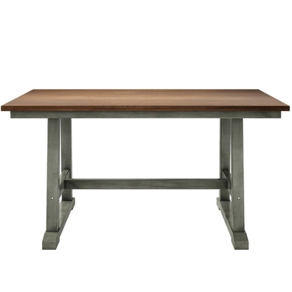 6-Piece Wood Dining Table Set with Long Bench and 4 Dining Chairs,