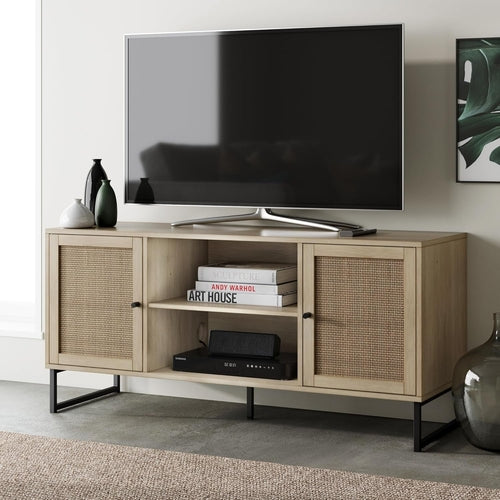 Mina Modern TV Stand With Storage Doors Oak Finish