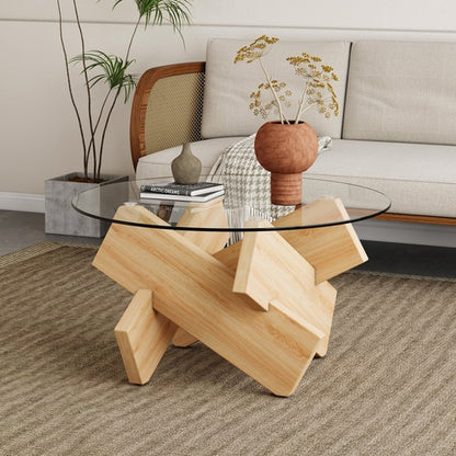 Modern Round Glass Coffee Table – 33.4" Tempered Glass Top with MDF