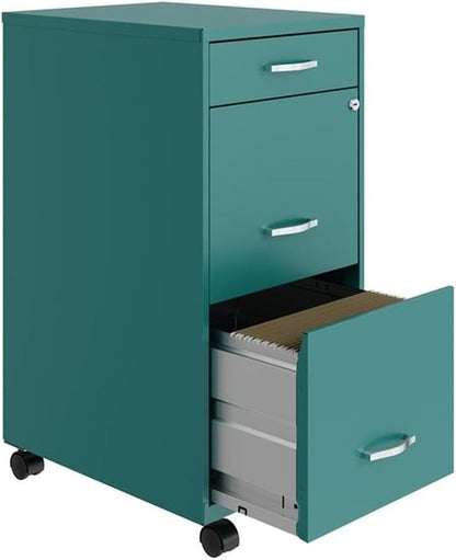 3 Drawer 29.52 Inch Turquoise Metal Filing Cabinet Lockable