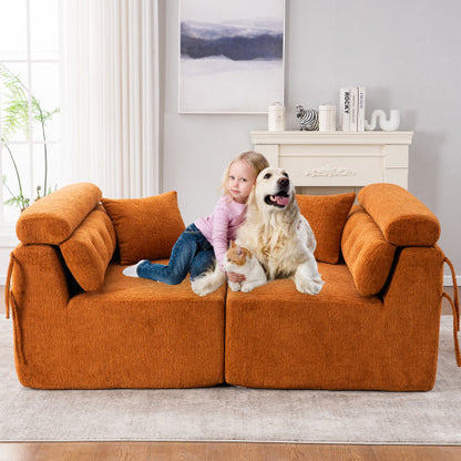 LY-029 ORANGE COMPRESSION SOFA 4-seater Combined Sofa, Wood Grain