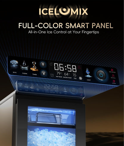 ecozy Nugget Ice Maker Countertop, First Full-Color Smart Panel 44 lbs/24H Ice Machine with APP & Voice Control, Double-Layer Insulation, Pull-Out Water Tank, Soft Pebble Chewable Ice, Self-Cleaning