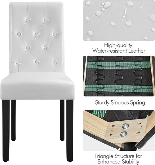 Dining Chairs Set of 6 White Leather Seat Solid Wood Legs