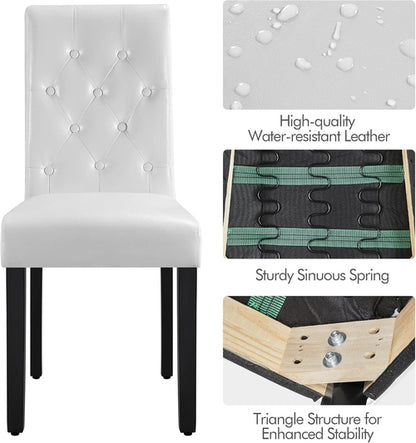 Dining Chairs Set of 6 White Leather Seat Solid Wood Legs