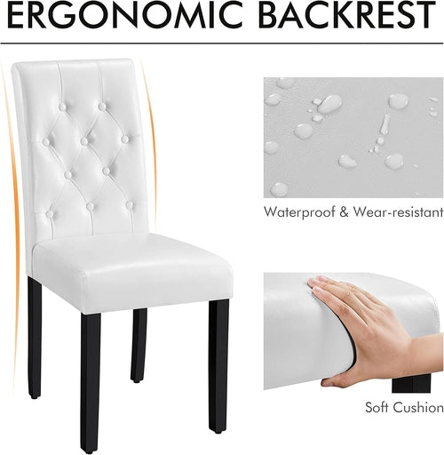 Dining Chairs Set of 6 White Leather Seat Solid Wood Legs