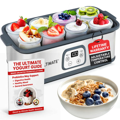 Ultimate Probiotic Yogurt Maker with Adjustable Time & Temperature Control, Make Trillions of Probiotics for Better Gut Health, Two 1-Quart Containers for Larger Batches, ULTIMATE LIFETIME WARRANTY