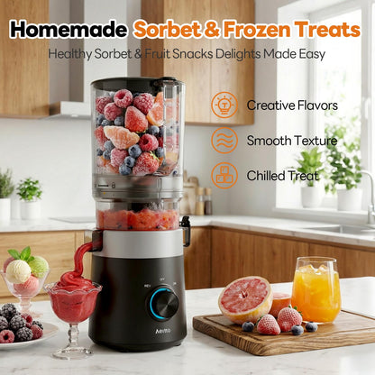 Aeitto 3-in-1 Juicer Machines With 6.0" Wide Feed Chute for Makes Juice, Sorbet & Nut Milk, Easy to Clean With Filter-Free Design, Masticating Juicer, Large Capacity, Self Feeding System, With Brush
