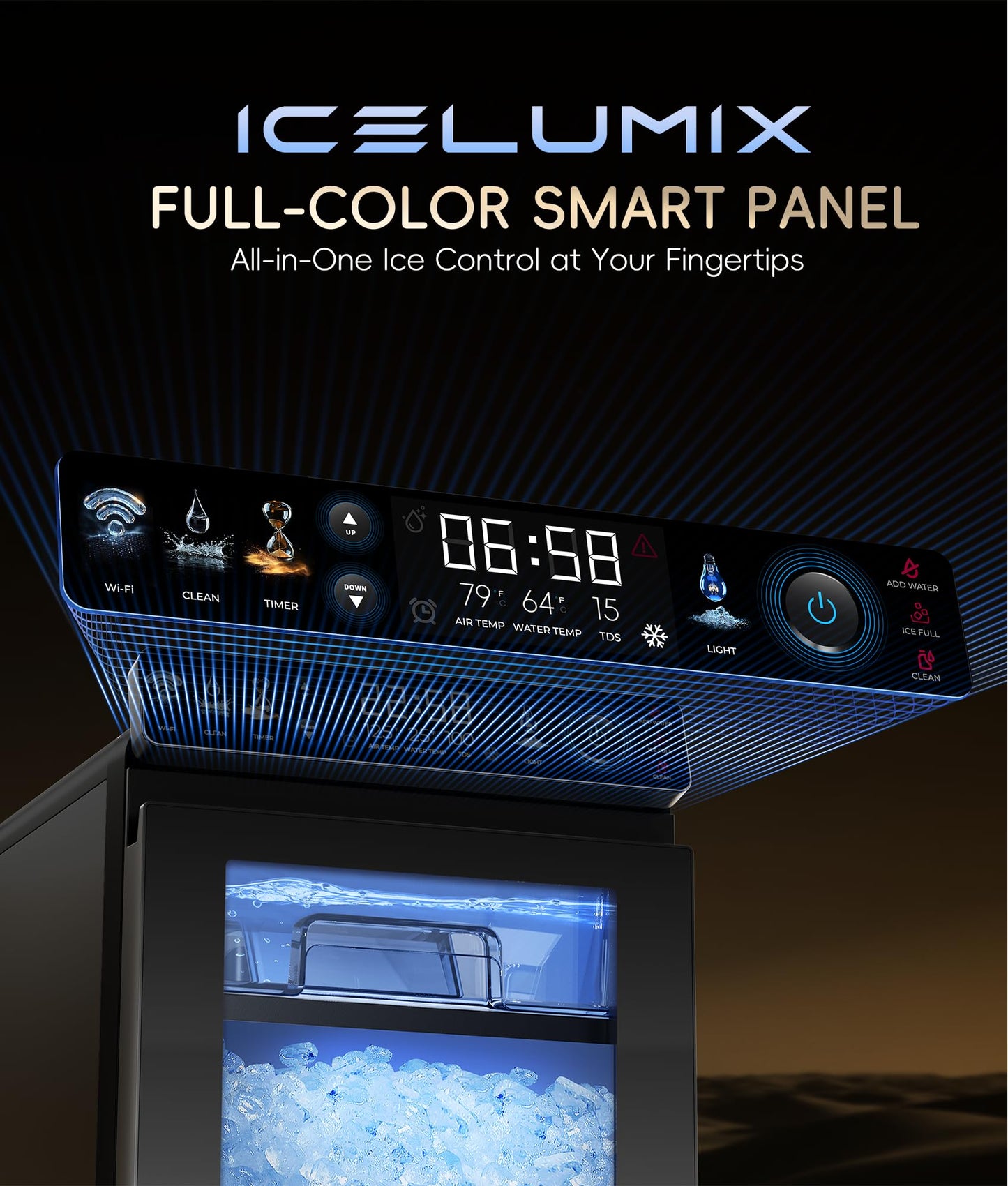 ecozy Nugget Ice Maker Countertop, First Full-Color Smart Panel 44 lbs/24H Ice Machine with APP & Voice Control, Double-Layer Insulation, Pull-Out Water Tank, Soft Pebble Chewable Ice, Self-Cleaning