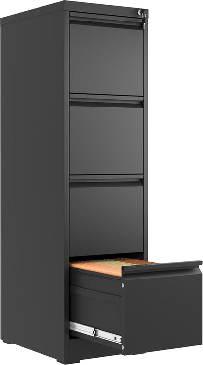 4 Drawer File Cabinet With Lock Black Metal Vertical Filing Cabinet