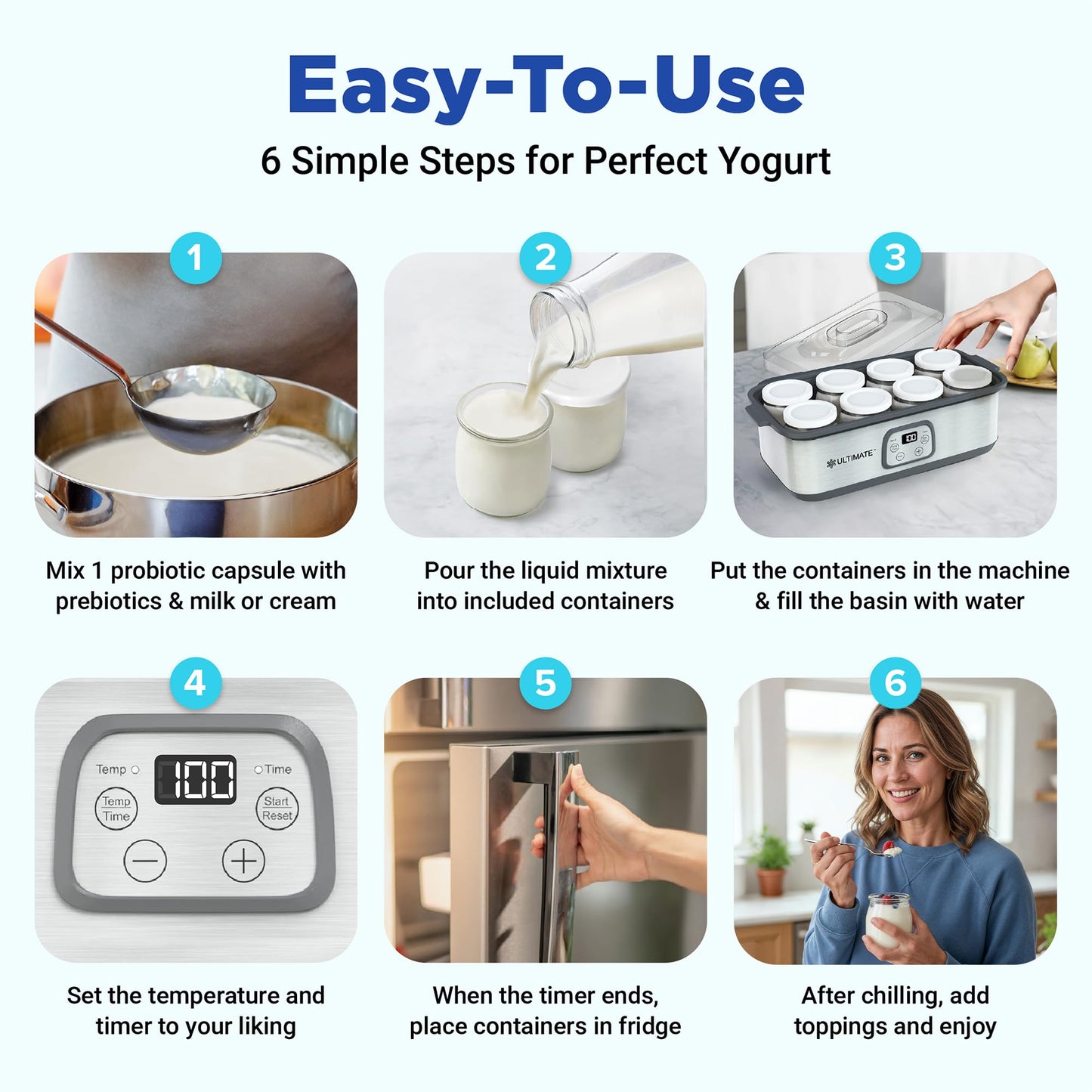 Ultimate Probiotic Yogurt Maker with Adjustable Time & Temperature Control, Make Trillions of Probiotics for Better Gut Health, Two 1-Quart Containers for Larger Batches, ULTIMATE LIFETIME WARRANTY