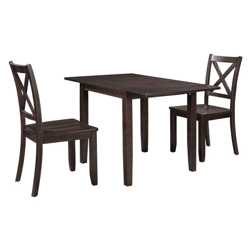 3-Piece Wood Drop Leaf Breakfast Nook Dining Table Set with 2 X-back