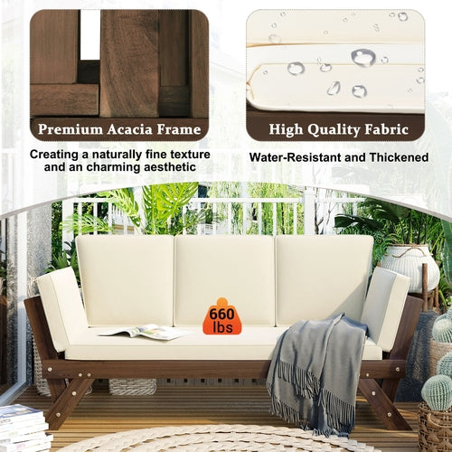 Outdoor Adjustable Patio Wooden Daybed Sofa Chaise Lounge with
