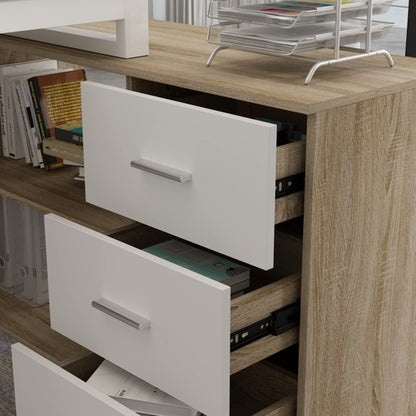 L Shaped Corner Desk Walnut With Large Workspace And Drawers