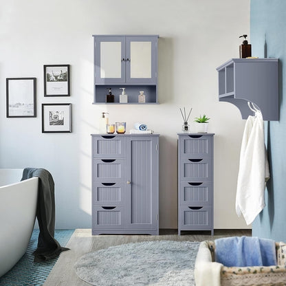 Gray Freestanding Bathroom Floor Cabinet With 4 Drawers