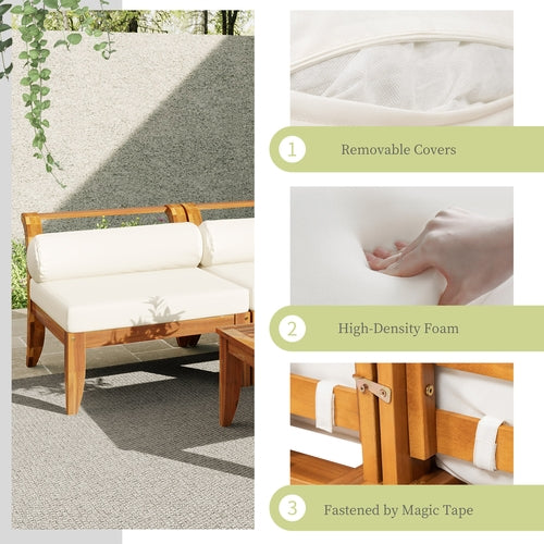 6 Piece Patio Sofa Set, Acacia Wood Outdoor Modular Sectional Garden