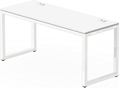 55 Inch White Computer Desk With Cord Management And Adjustable Glides