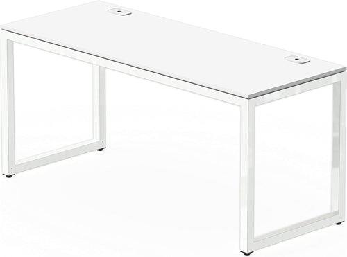 55 Inch White Computer Desk With Cord Management And Adjustable Glides