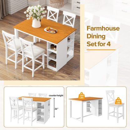 60'Lx30'W Solid Wood Farmhouse Counter Height Dining Table Set with