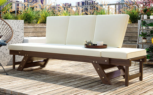 Outdoor Adjustable Patio Wooden Daybed Sofa Chaise Lounge with