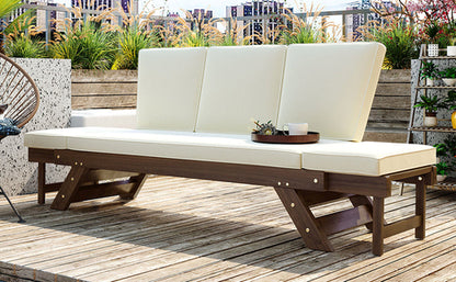 Outdoor Adjustable Patio Wooden Daybed Sofa Chaise Lounge with