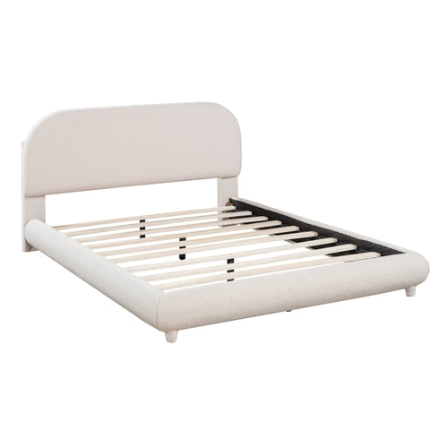 Teddy Fleece Upholstered Platform Bed with Thick Fabric, Solid Frame