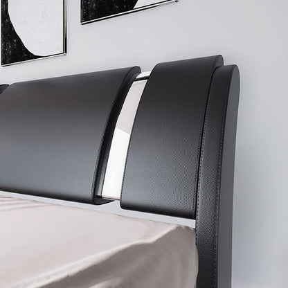 Black King Faux Leather Platform Bed Adjustable Headboard