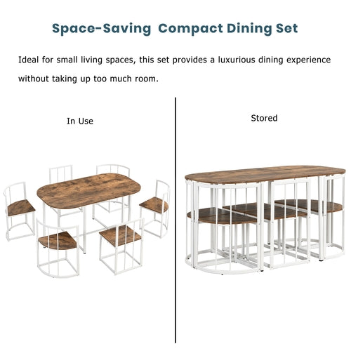 Modern 7-Piece Dining Table Set with Faux Marble Compact 55Inch