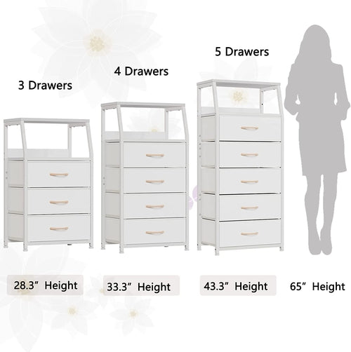 White Dresser With 5 Drawers And Wood Top Bedroom Storage