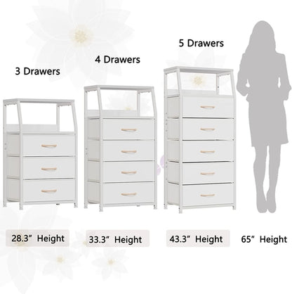 White Dresser With 5 Drawers And Wood Top Bedroom Storage