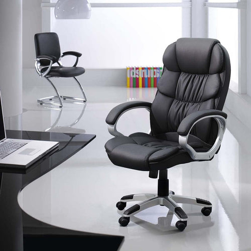Black PU Leather Office Chair With Adjustable Height And Lumbar