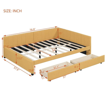 Upholstered Daybed with 2 Storage Drawers Sofa Bed Frame, Linen Fabric