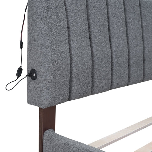 Teddy Fleece Queen Size Upholstered Platform Bed with Twin XL Trundle
