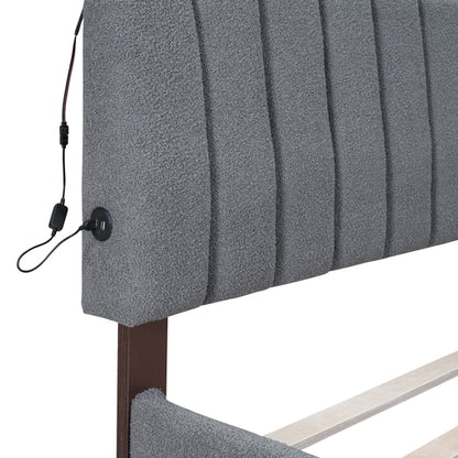 Teddy Fleece Queen Size Upholstered Platform Bed with Twin XL Trundle