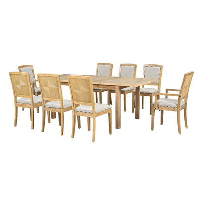 Rustic Extendable Dining Table Set with Removable Leaf, 6 Upholstered