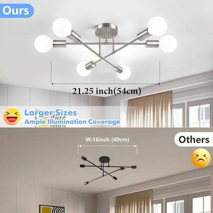 Modern Sputnik Chandelier, 6-Light Ceiling Light Fixture, Bedroom