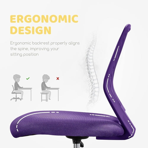 Students Cute Desk Chair Low-Back Armless Study Chair W/Lumbar Support