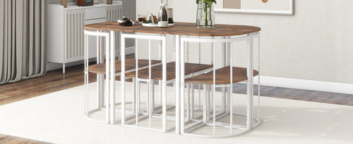 Modern 7-Piece Dining Table Set with Faux Marble Compact 55Inch
