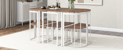 Modern 7-Piece Dining Table Set with Faux Marble Compact 55Inch