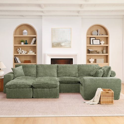 Modern Boucle L-Shaped Sectional Sofa with Two Moveable Ottomans,