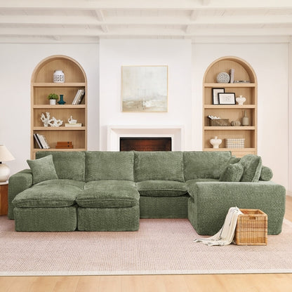 Modern Boucle L-Shaped Sectional Sofa with Two Moveable Ottomans,