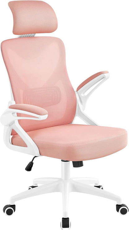 Ergonomic Office Chair High Back Mesh White Pink Lumbar
