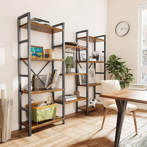 Triple 4 Tier Bookshelf, Bookcase with 11 Open Display Shelves, Wide
