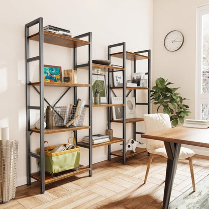Triple 4 Tier Bookshelf, Bookcase with 11 Open Display Shelves, Wide