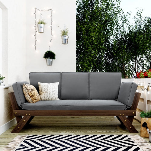 Outdoor Adjustable Patio Wooden Daybed Sofa Chaise Lounge with